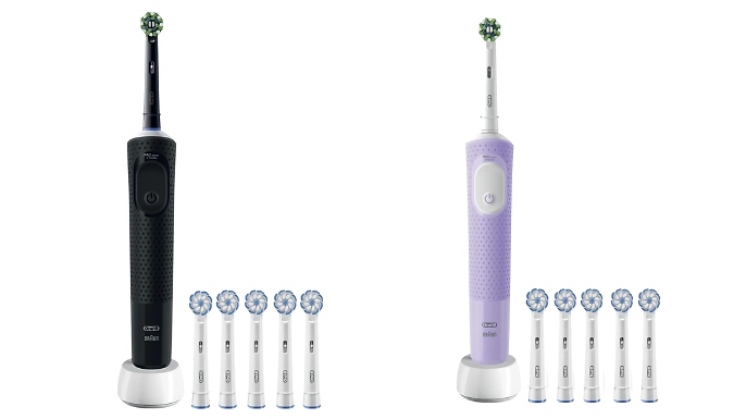 Oral-B Electric Rechargeable Toothbrush with 6 Brush Heads - Black or Lilac