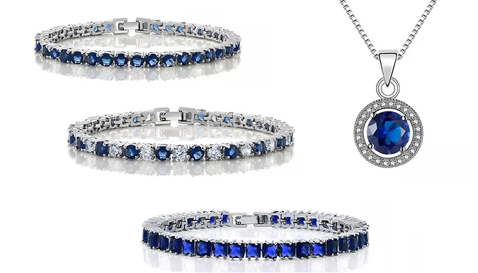 Simulated Sapphire Tennis Bracelet and Matching Pendant - 4 Styles