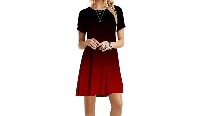 Women's Ombre Printed T-shirt Dress - 5 Colours & 7 Sizes
