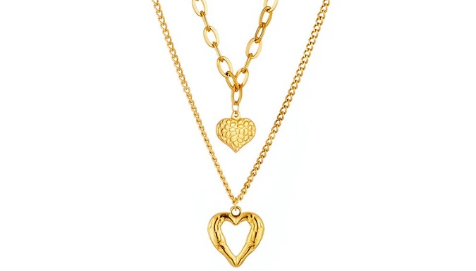 Gold Tone Double Heart Necklace