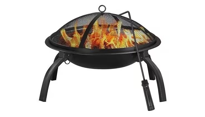 Round Foldable Fire Pit with Cooking Grill