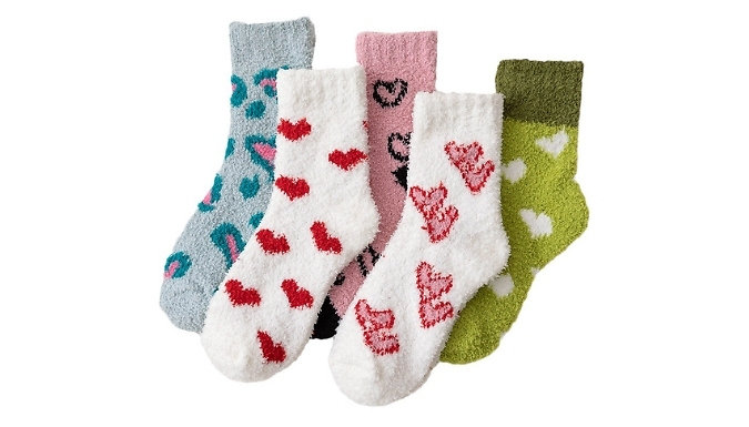 5-Pack of Soft & Fluffy Love Heart Socks - 5 Colours