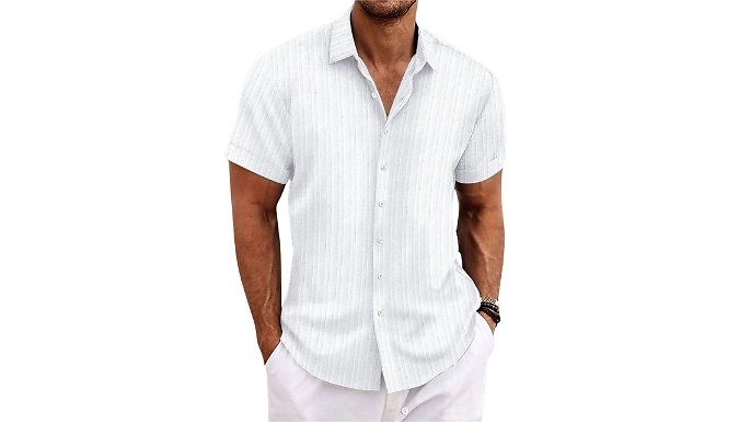 Men's Striped Jacquard Short-Sleeve Shirt - 8 Colours & 6 Sizes