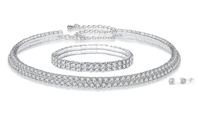 3-Piece Swarovski Elements Double Row Set - With Free Earrings!