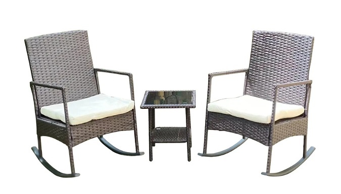 3-Piece Garden Rattan Rocking Chair & Table Bistro Set