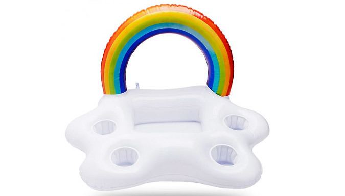 Rainbow Cloud Inflatable Pool Float With Cup Holders