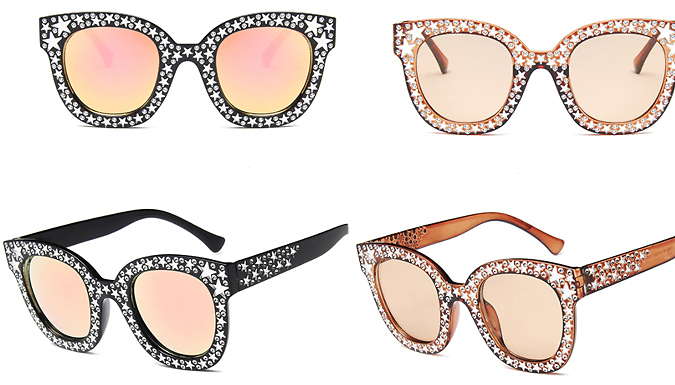 1, 2, or 4 Women's Rhinestone Star Sunglasses - 8 Colours