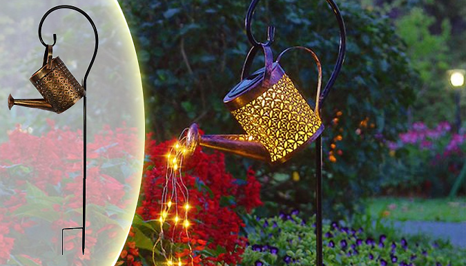 Whooptrading Solar LED Iron Watering Can with Stand