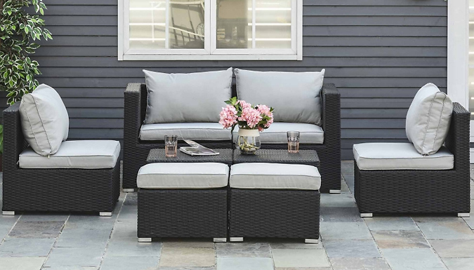 6-Seater Rattan Sofa & Coffee Table Garden Set - 2 Colours