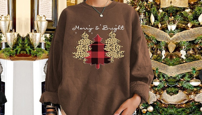 Women's Christmas Tree Print Pullover - 5 Colours and Sizes from Go Groopie IE