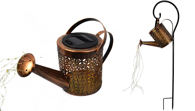 Hanging Solar-Powered Sprinkle Light Watering Can from Go Groopie IE