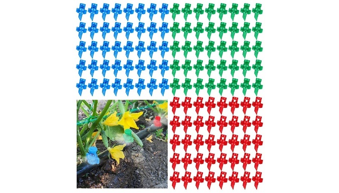 100-Piece Garden 360° Micro-Sprinkler Spikes - 3 Colours