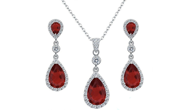 Pear Cut Created Diamond Earrings & Necklace Set - 4 Colours