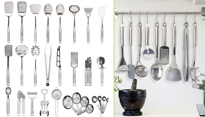 Stainless Steel Cookware Nonstick Kitchen Utensil Spatula Set - 29 Pcs -  HomeHero