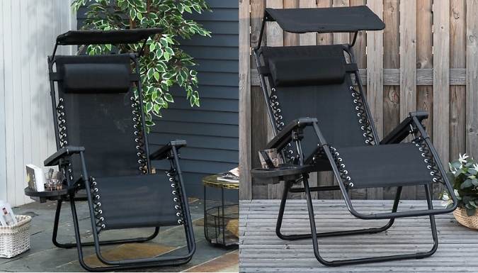 Outsunny Zero Gravity Deck Chair with Cup Holder & Canopy Shade! - 2 Colours!