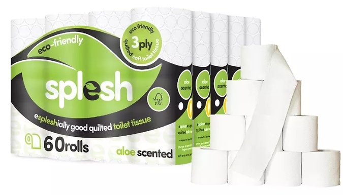 24, 36, 60 or 72 Splesh Eco-Friendly Aloe Vera 3-Ply Toilet Paper Rolls