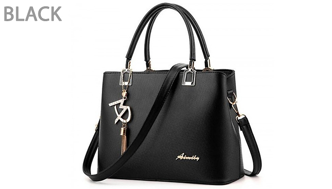 Faux Leather Handbag With Charm - 6 Colours
