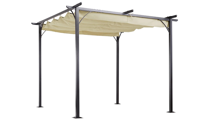 3m x 3m Metal Garden Shading Pergola with Retractable Roof at Go Groopie