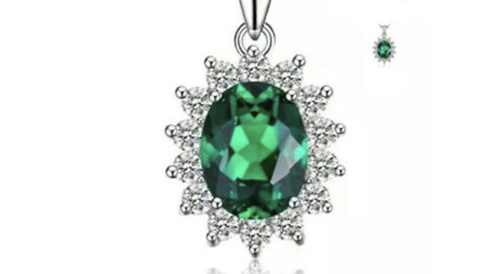 White Gold Green Oval Cut Created Diamond Necklace