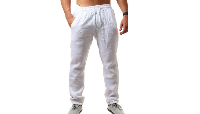 Men's Linen Blend Casual Trousers - 4 Colours & 5 Sizes at Go Groopie