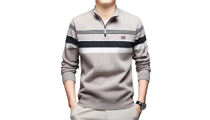 Men's 1/4 Zip Stretch Knit Sweater - 4 Colours & 5 Sizes