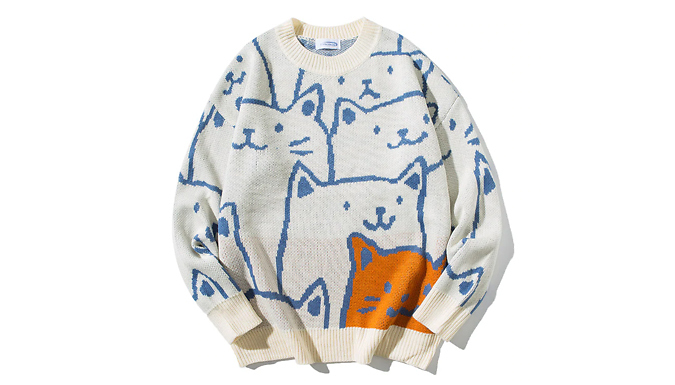 Cosy Cat Knitted Jumper - 2 Colours & 4 Sizes