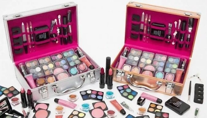 54 or 80-Piece Makeup Set with Travel Vanity Box - 2 Colours!