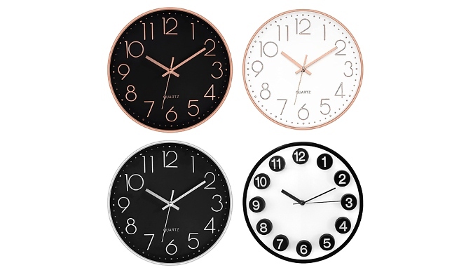 12-Inch Silent Quartz Wall Clock - 4 Colours