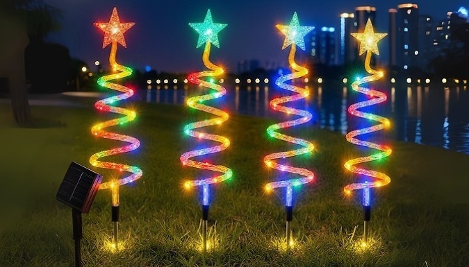 4-Pack Solar LED Spiral Christmas Tree Light Set