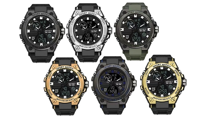 Men's Dual-Display Sports Watch - 6 Colours!