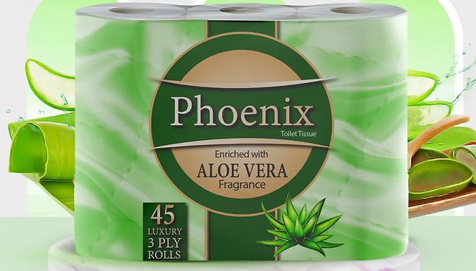 9, 18, 45, or 90 Phoenix Quilted 3 Ply Aloe Vera Fragranced Toilet Rolls