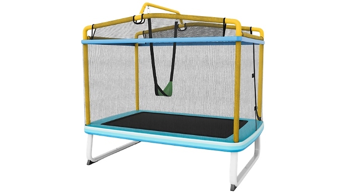 Image of Kids 3-in-1 Rectangular Trampoline Set - with Safety Enclosure Net & Swing!