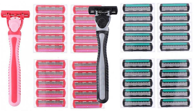 21-Pack Sensitive Shave Razor Blades with Razor Body - For Men & Women