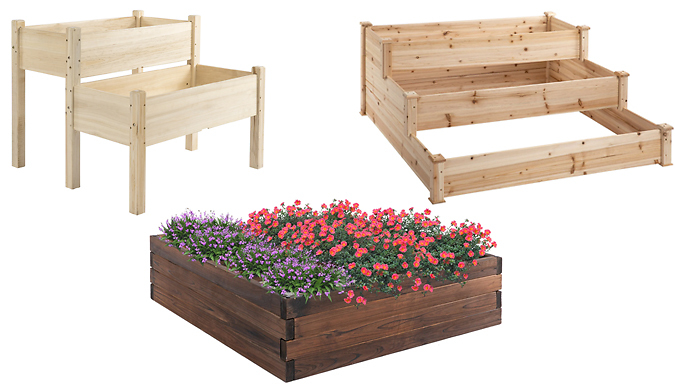 Outsunny Wooden Raised Bed Garden Planters - 3 Designs