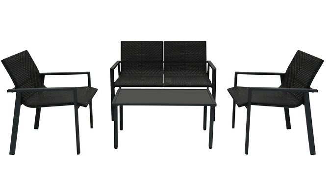 Rattan Patio Furniture Set with Rain Cover - 2 Seater Sofa, 2 Chairs & Table!