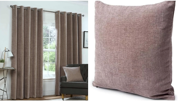 Chenille Heavy Lined Curtains or Filled Cushion - 2 Colours & 5 Sizes