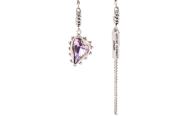 Asymmetric Purple Heart Artificial Zircon Earrings