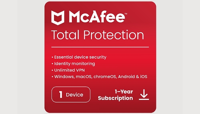 McAfee Total Protection 2024 - 1 or 5 Devices, 1 or 2 Years Protection