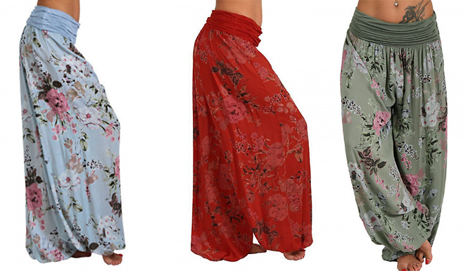 Floral Wide Leg Harem Trousers - 5 Colours & 5 Sizes