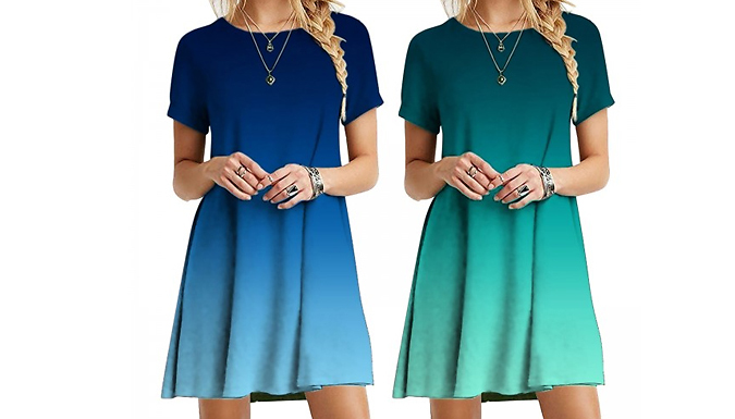 Ombre Short-Sleeve T-Shirt Dress - 4 Colours & 4 Sizes from Go Groopie