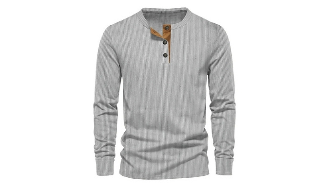 Men's Long-Sleeve Henley Shirt - 6 Colours & Sizes