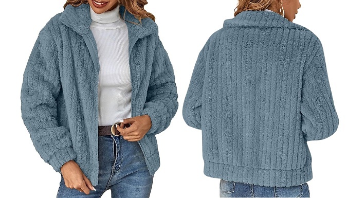 Long-Sleeve Zip-Up Faux Fur Jacket - 5 Colours, 5 Sizes