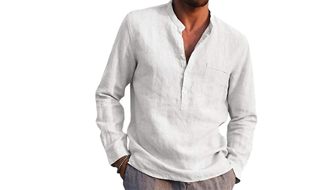 Long Sleeve V-Neck Linen Shirt - 4 Sizes & 3 Colours