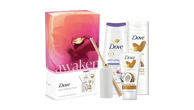 1, 2, 3 or 4-Pack Dove Awaken 3-Piece Gift Set with Reed Diffuser