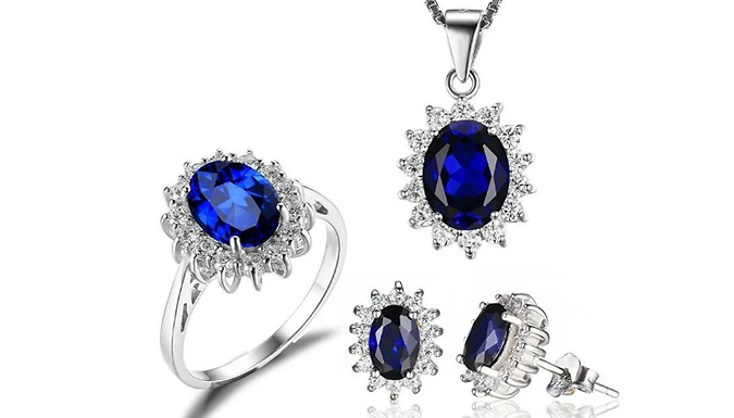 Created Blue Sapphire & Diamond 3-Piece Jewellery Set