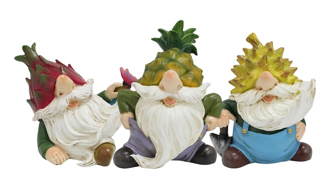Resin Exotic Fruit Gnome Figurine Statues - 3 Designs