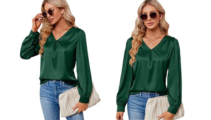 Long-Sleeved V-Neck Top - 4 Colours, 5 Sizes