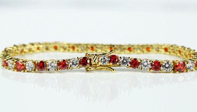 Red Gemstone Alternating Created Diamond Tennis Bracelet