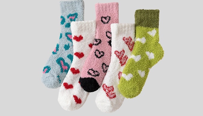 5 Pairs of Love-Heart-Printed Fluffy Tube Socks at Go Groopie