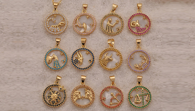 Round Zodiac Pendant Necklace - 12 Options